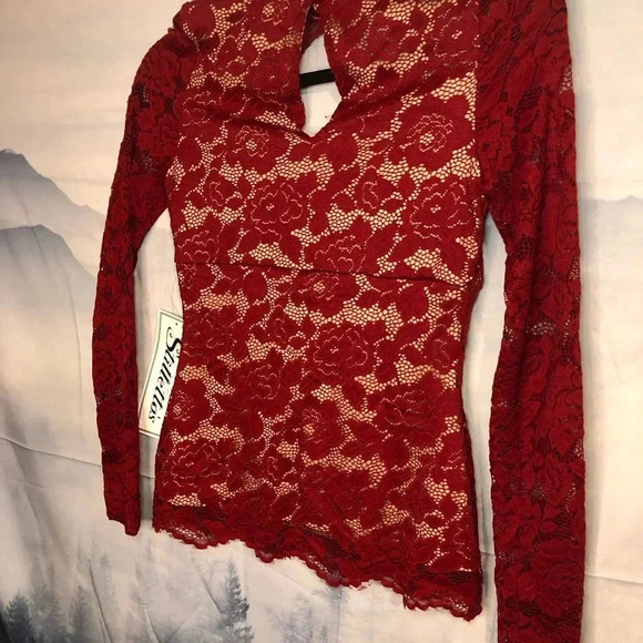 Stilettos Long sleeve Red Illusion Top NWT - Picture 9 of 12